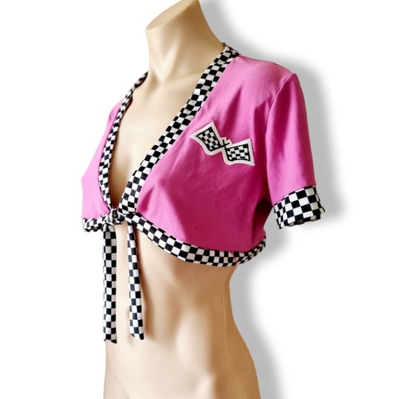 Pink and white cosplay / dress-up costume, car racing flag girl top fits AU 6-14 - Picture 5 of 6